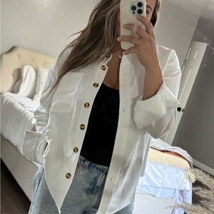 White Button-Up Jacket with Gold Buttons